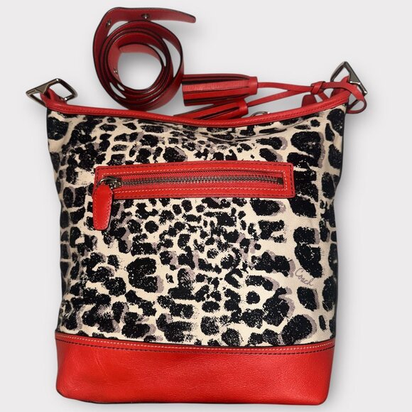 Coach Legacy Ocelot Duffle Sac 19996 Orange Leather Print Canvas Convertible Bag - Picture 4 of 7